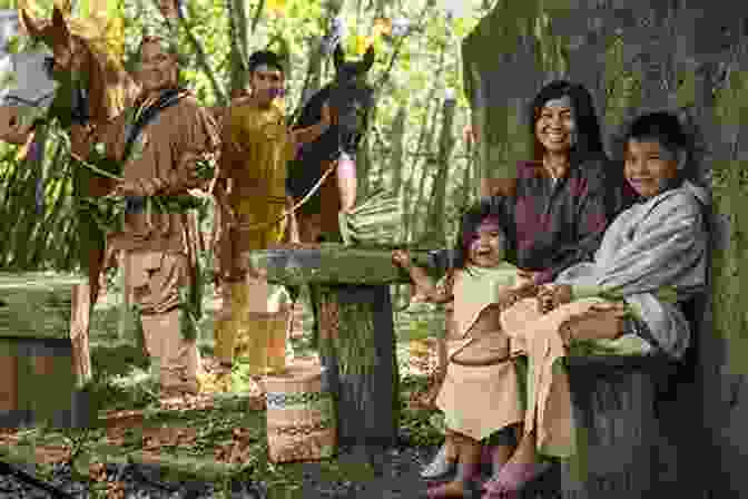 A Smiling Indigenous Family Dressed In Traditional Clothing, Standing In Front Of Their Wooden House. In The High Sierra Of Guerrero