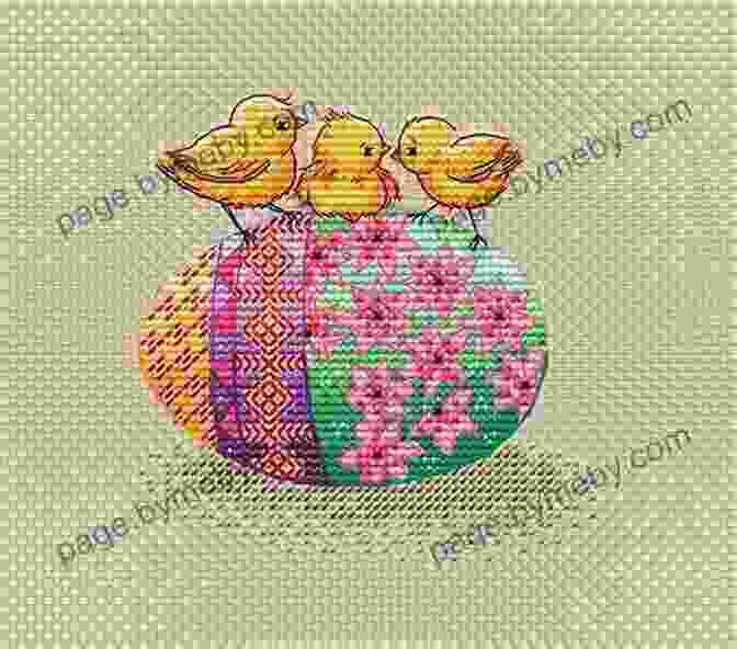 Close Up Of A Vibrant Red Easter Egg Cross Stitch Pattern, Featuring Intricate Details And Vibrant Colors Red Easter Egg Cross Stitch Pattern