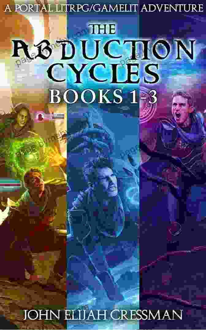 The Abduction Cycles Book Cover: A Dark Portal Surrounded By Ancient Ruins, With A Silhouette Of A Warrior Standing In Front Of It. Fate Of Excalibur: A GameLit/LitRPG Portal Fantasy Adventure (The Abduction Cycles 5)